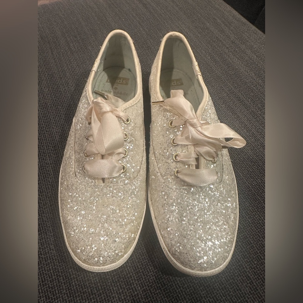 kate spade Glitter Ribbon Lace Sneakers - Ivory/Sparkle